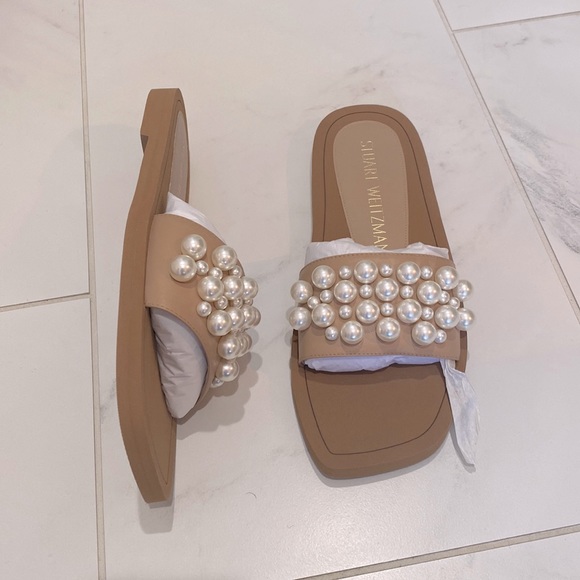 Stuart Weitzman Shoes - These are Stuart Weitzman sandals, brown with ivory pearl embellishments